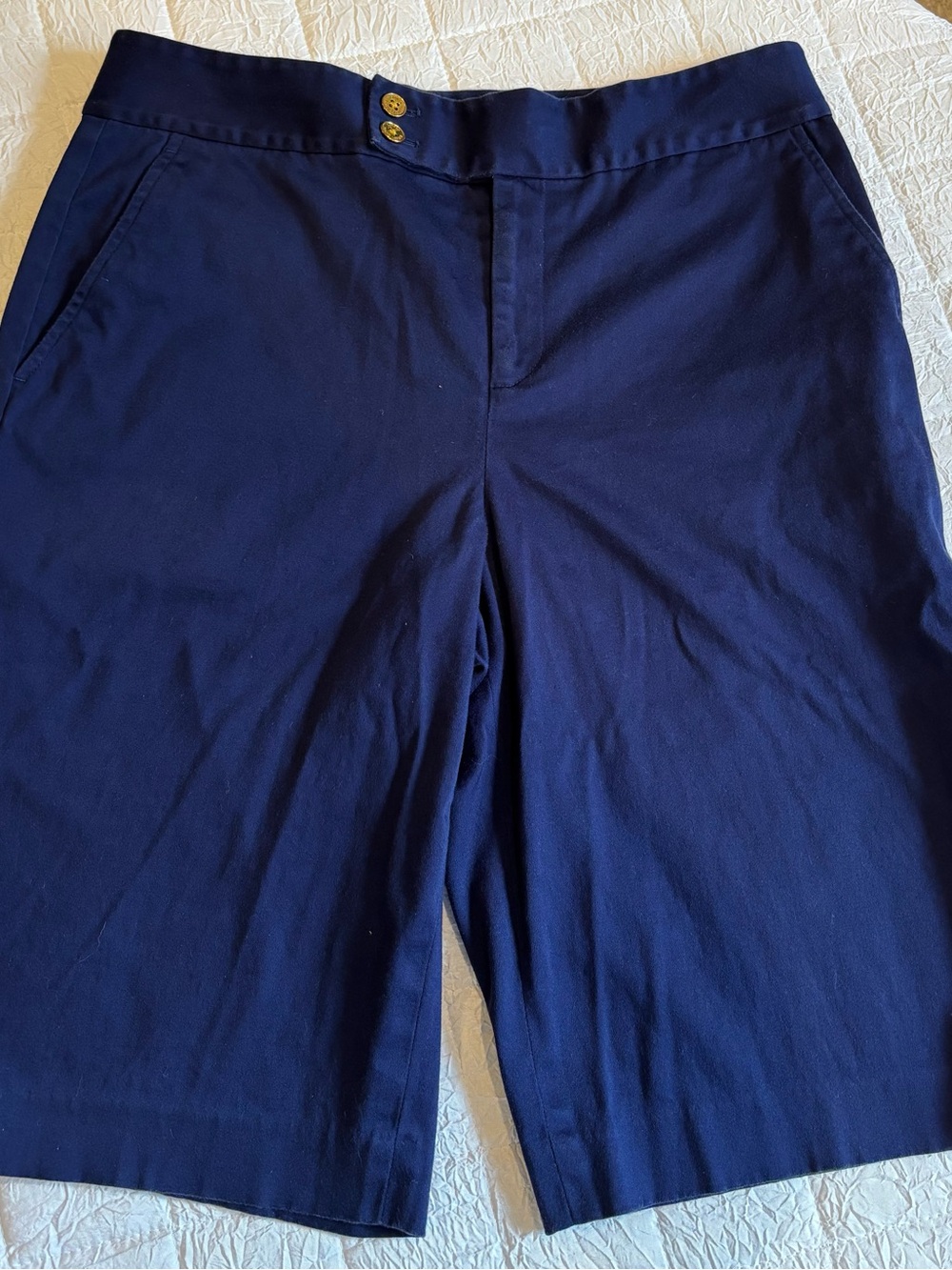 Lauren Ralph Lauren Tailored Navy Bermuda Shorts - Double Button Chino Size 10